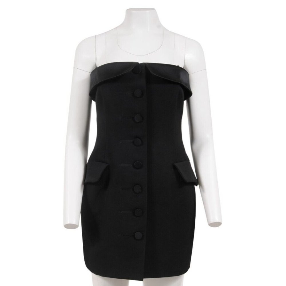 Alexander Wang Womens Tuxedo Mini Dress Size 8 Black Wool Strapless Button Front